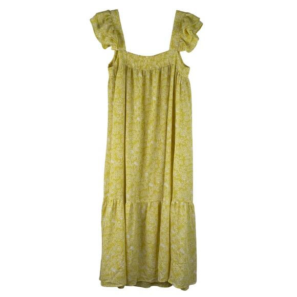 By the River Kaylee Flutter Sleeve Floral Midi Dress Yellow Size Large textured - Picture 8 of 15